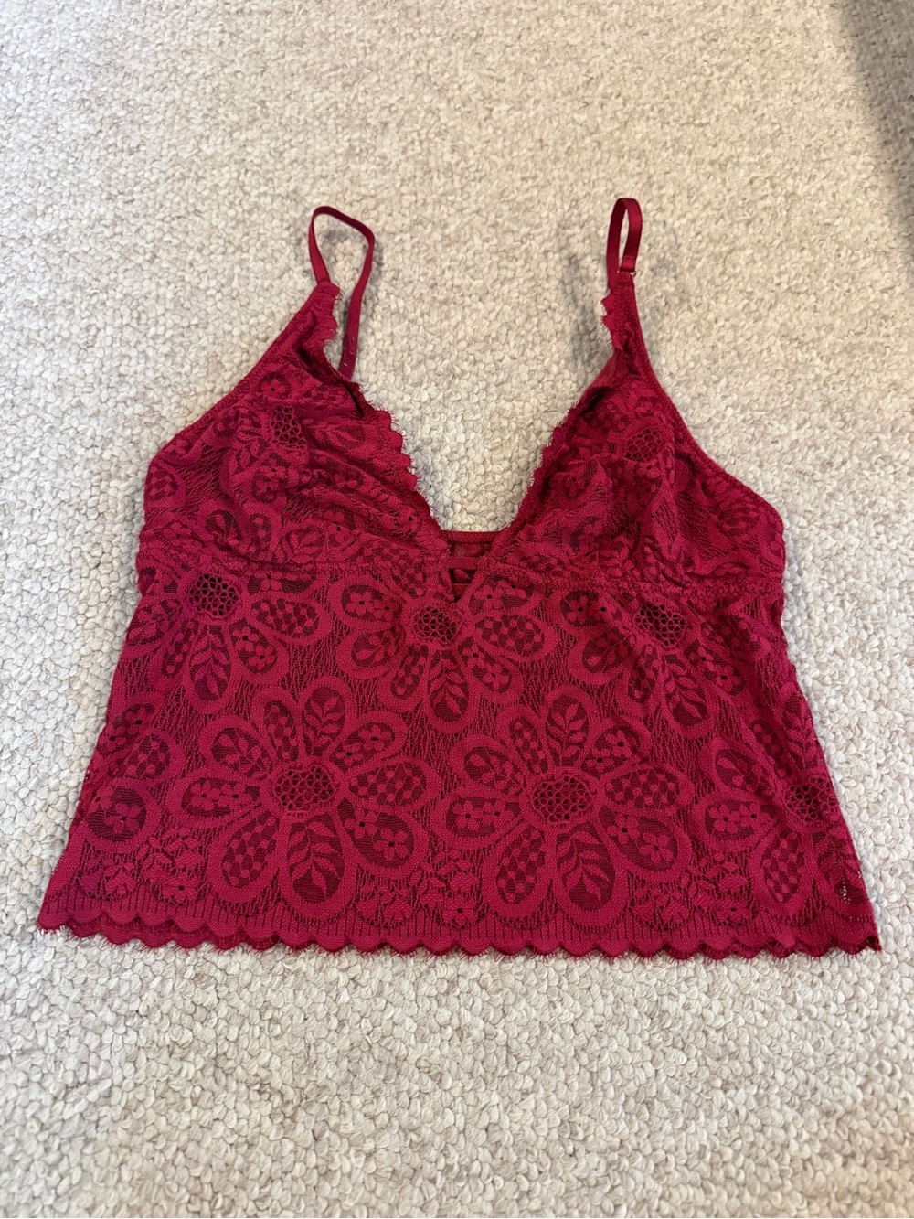 Aerie Lace V-Neck Bralette Tank Top - Deep Red